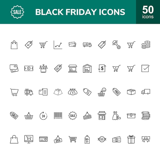 Premium Vector | 50 black friday line icons set