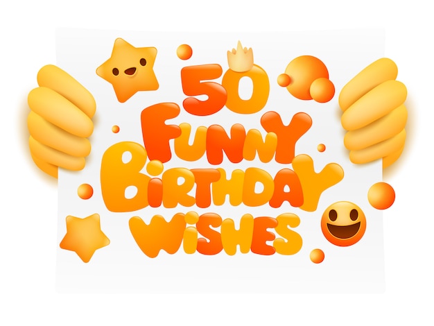 Download 50 funny birthday wishes concept card. emoji style ...