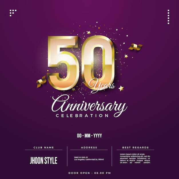 Premium Vector | 50th anniversary invitation with glowing golden number