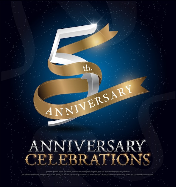 Premium Vector | 5th years anniversary celebration silver and golden ribbon