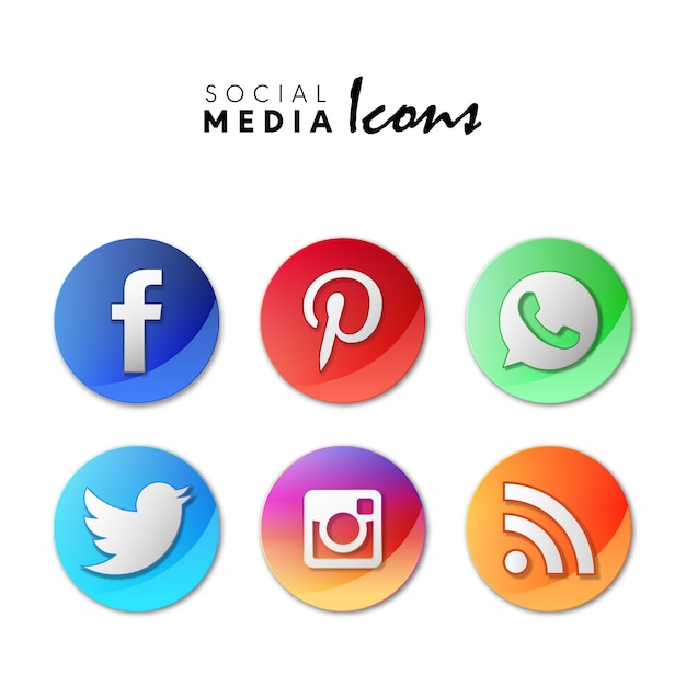 Free Vector | 6 popular social media icons set in 3d circles