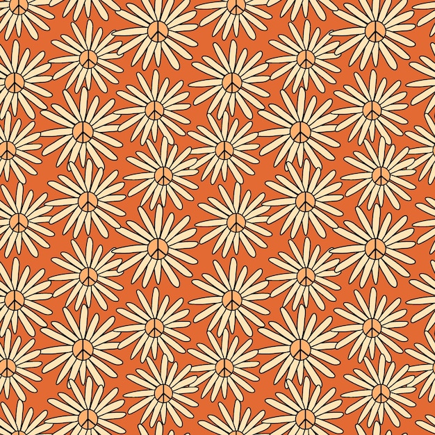 Premium Vector 70s Themed Retro Floral Seamless Pattern Background