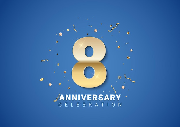 Premium Vector | 8 anniversary background with golden numbers, confetti ...