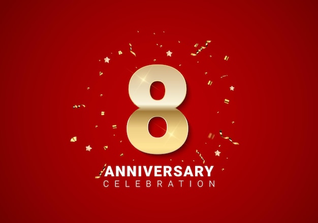 Premium Vector | 8 anniversary background with golden numbers, confetti ...