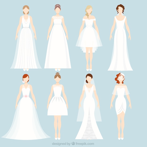 Download 8 different wedding dresses | Free Vector