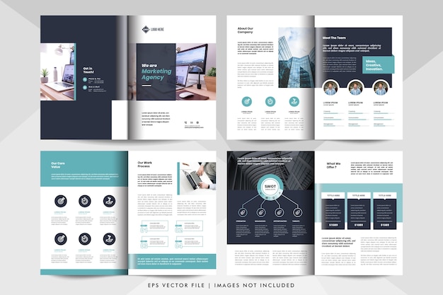  8 pages multipurpose business presentation, company profile design layout. corporate business bookl