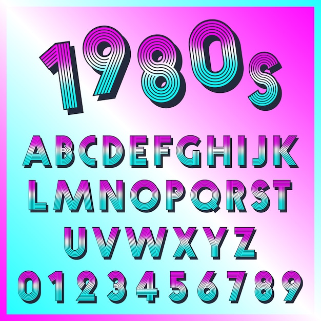 Download Premium Vector | 80s retro font template. set of letters and numbers lines vintage design.