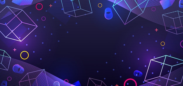 80s retro sci-fi background neo memphis geometric with gradient Premium Vector