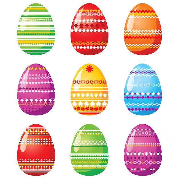 Premium Vector | 9 Bright Easter Eggs