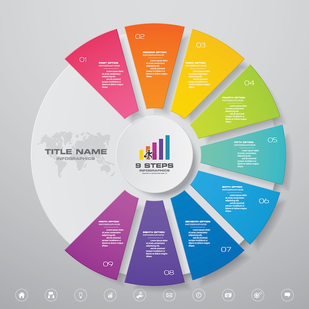 9 Steps Cycle Chart Infographics Elements. 