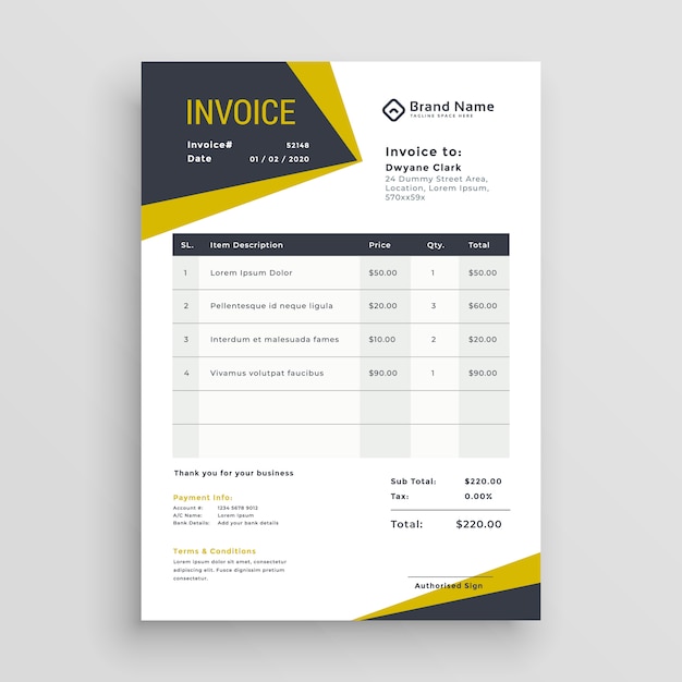 素晴らしいビジネスインボイステンプレートデザイン 無料のベクター