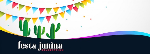 サボテンの植物とフェスタジュニーナイベントバナー 無料ベクター