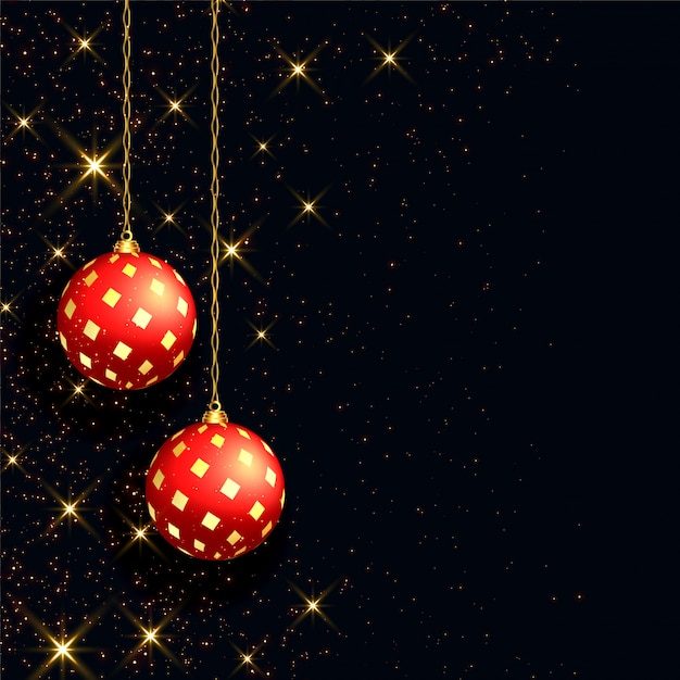 現実的な赤いボールと美しい黒いクリスマス背景 無料のベクター