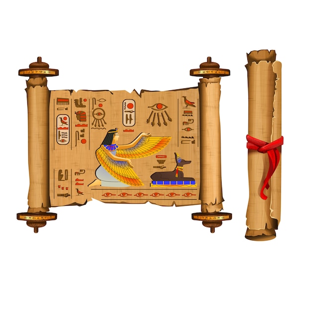 Древний египет папирус свиток мультяшный векторная коллекция с ...