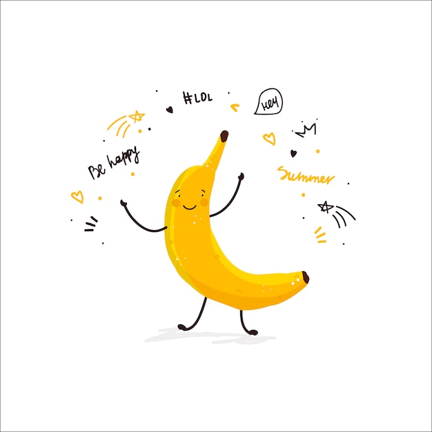 バナナフルーツかわいい漫画落書きスケッチイラスト夏のカード 無料