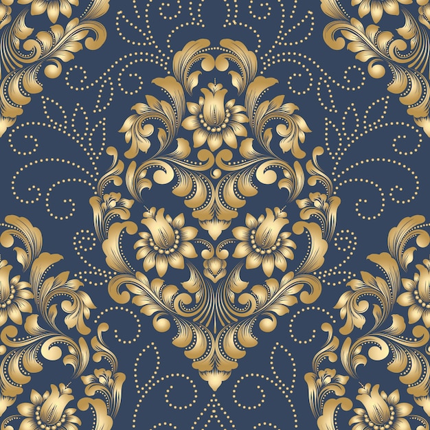 ベクトルダマスクシームレスパターン要素 クラシックで豪華な昔ながらのダマスク織の飾り ロイヤルビクトリア朝のシームレスな壁紙 無料のベクター