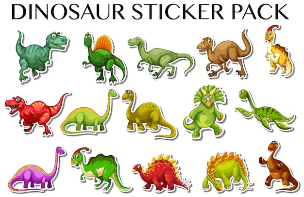 恐竜の様々な種類のステッカーデザインのイラスト 無料のベクター