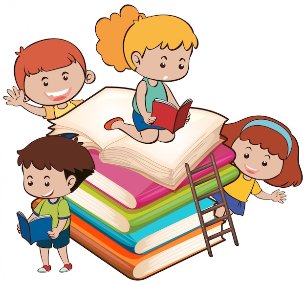 Дети с книгой | Бесплатно векторы