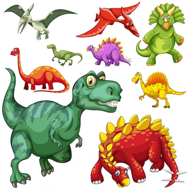 異なる種類の恐竜のイラスト 無料のベクター