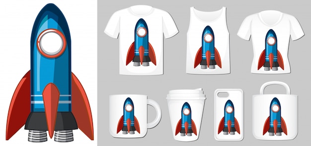 さまざまな製品テンプレートの青いロケットのグラフィック 無料ベクター