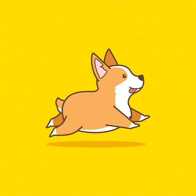 かわいい実行中のコーギー犬のイラスト プレミアムベクター