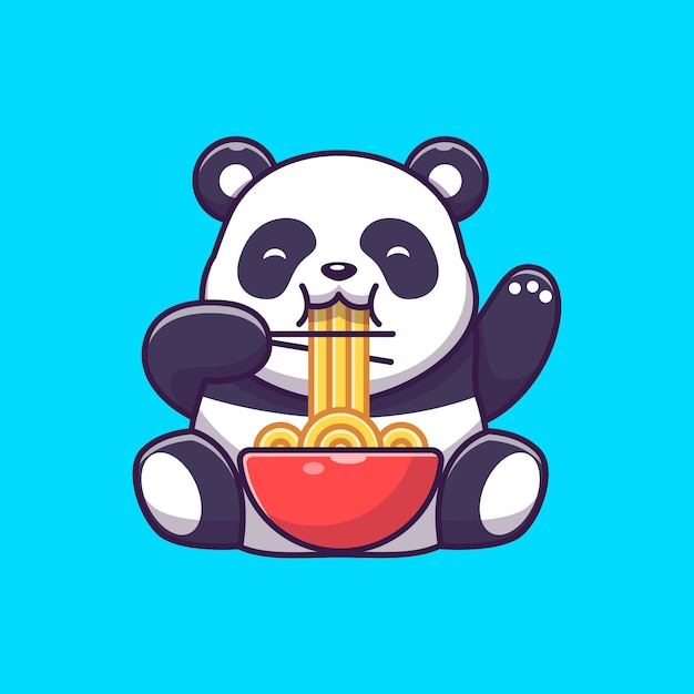 かわいいパンダはラーメン麺アイコンイラストを食べる パンダ