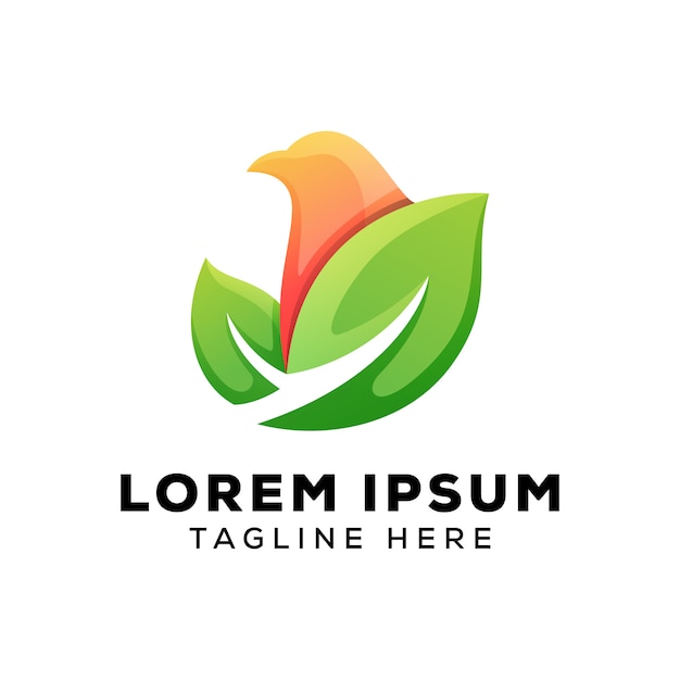 Листья с логотипом птицы Premium векторы