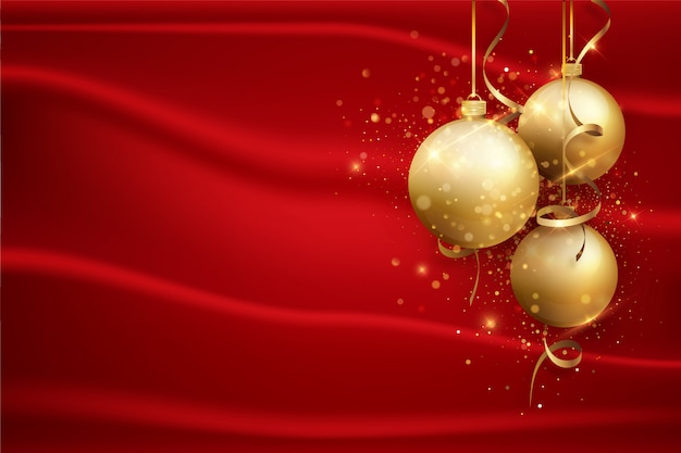 金のボールと赤のクリスマス背景 休日の背景 プレミアムベクター