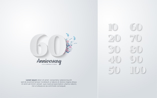 花と白の数字のイラストと周年記念デザイン ベクター画像