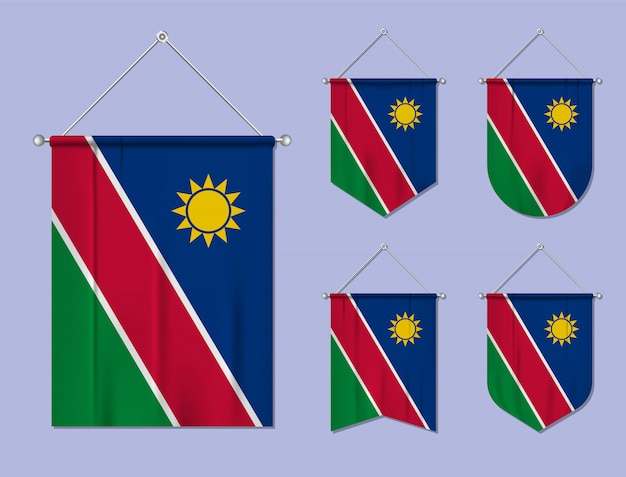 掛かるフラグテキスタイルテクスチャとナミビアのセットです 国旗の国の多様性の形 縦型テンプレートペナント プレミアムベクター