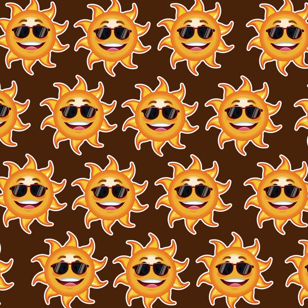 幸せな面白い太陽のサングラスの壁紙パターン漫画 プレミアムベクター