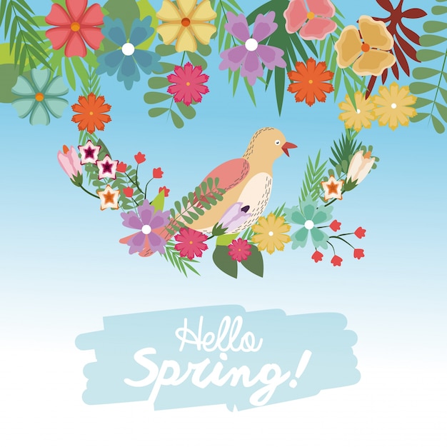 こんにちは 鳥 花 かわいい 自然 壁紙 プレミアムベクター