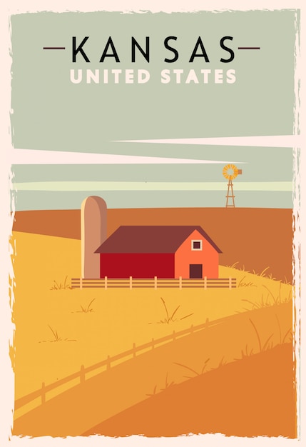 カンザスのレトロなポスター アメリカカンザス旅行のイラスト