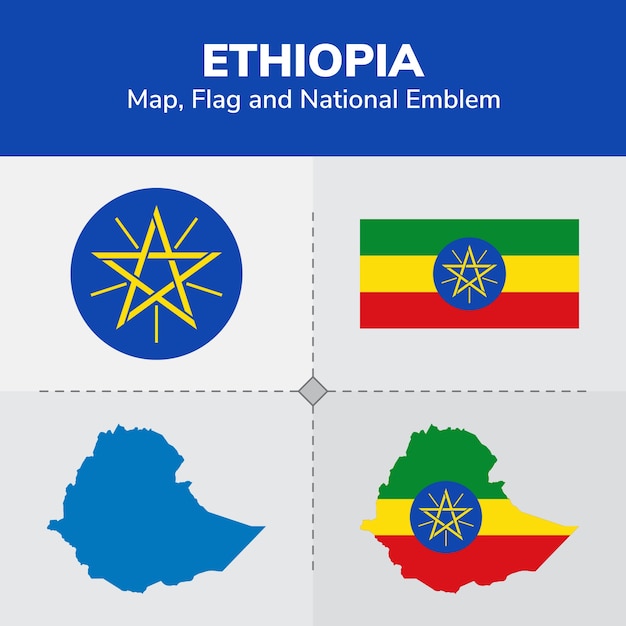 エチオピア地図 国旗 プレミアムベクター
