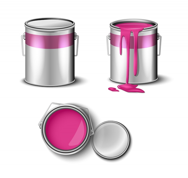 ペンキのセットはピンク色の上面と側面をすることができます プレミアムベクター
