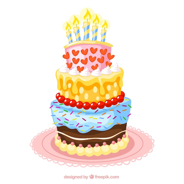 カラフルな誕生日ケーキのイラスト 無料のベクター