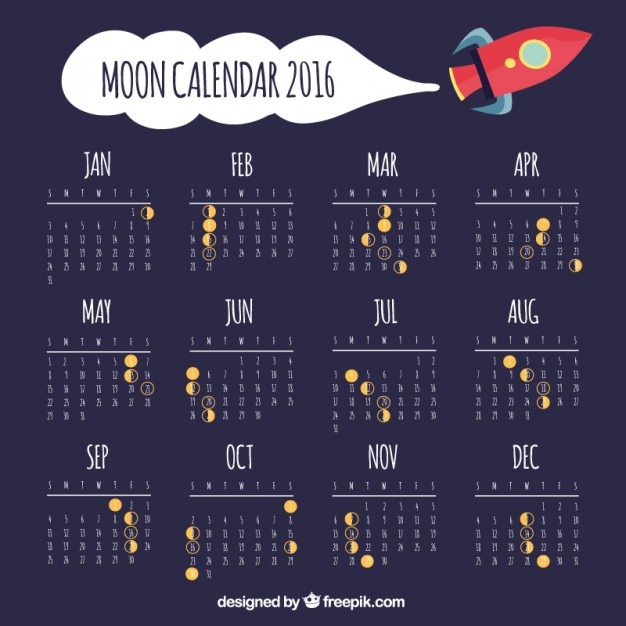 宇宙船と月のカレンダー プレミアムベクター