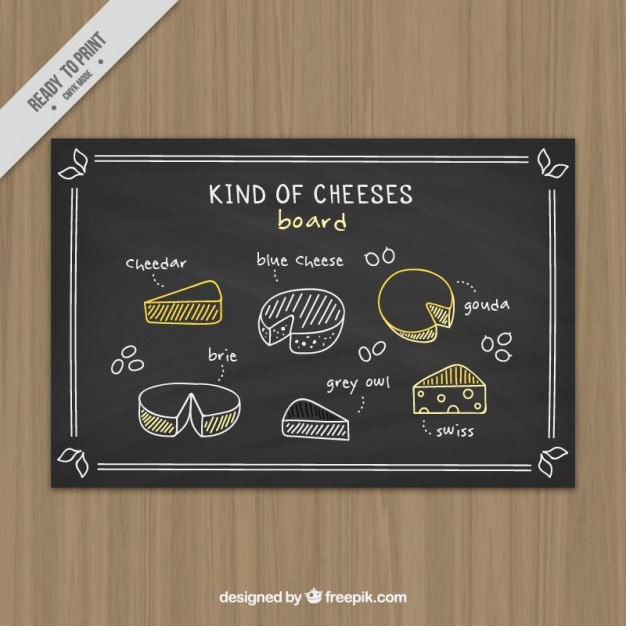 チーズの手書きの様々な黒板 無料のベクター