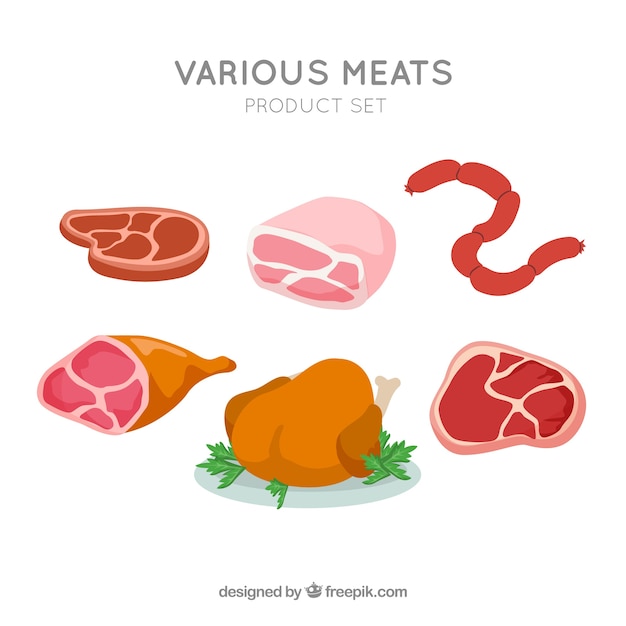 Набор мясных продуктов Бесплатные векторы