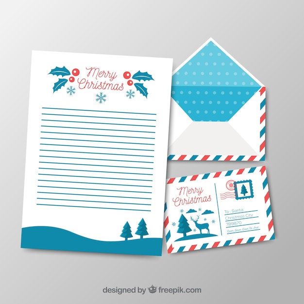 手紙と封筒のメリークリスマスのテンプレート 無料のベクター