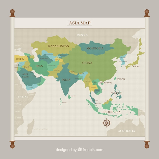 グリーントーンのアジア地図 無料のベクター