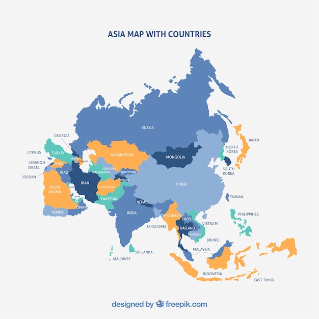 異なる色のアジア大陸の地図 無料のベクター