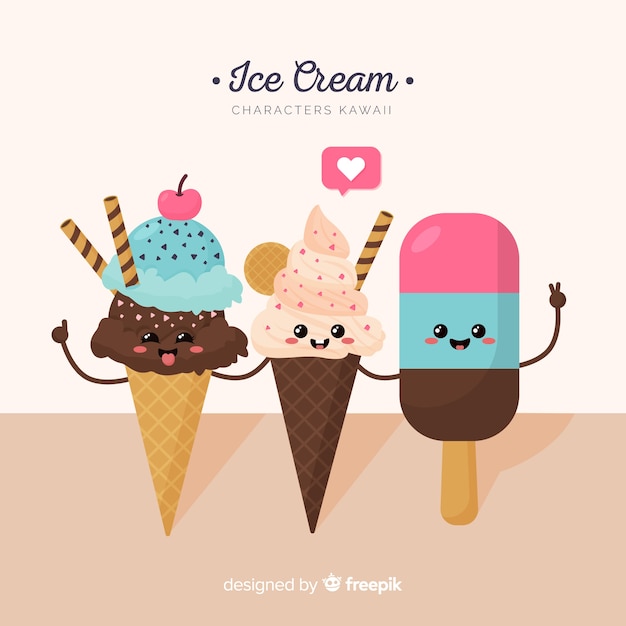 かわいいアイスクリームキャラクターコレクション 無料のベクター