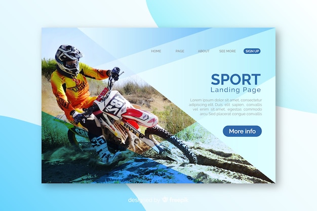 写真付きスポーツランディングページテンプレート 無料ベクター