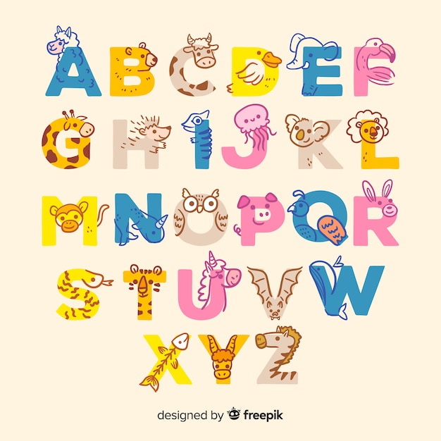 かわいい文字で動物のアルファベット 無料のベクター