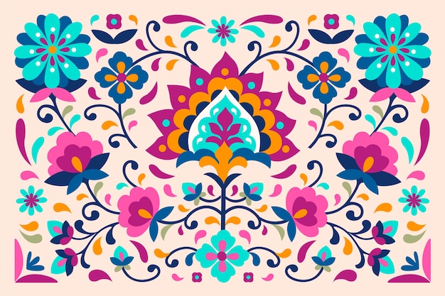 メキシコとエキゾチックな花のカラフルな壁紙 無料のベクター
