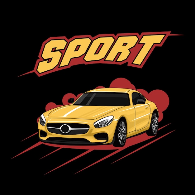 黄色のスポーツカーポスターイラスト プレミアムベクター