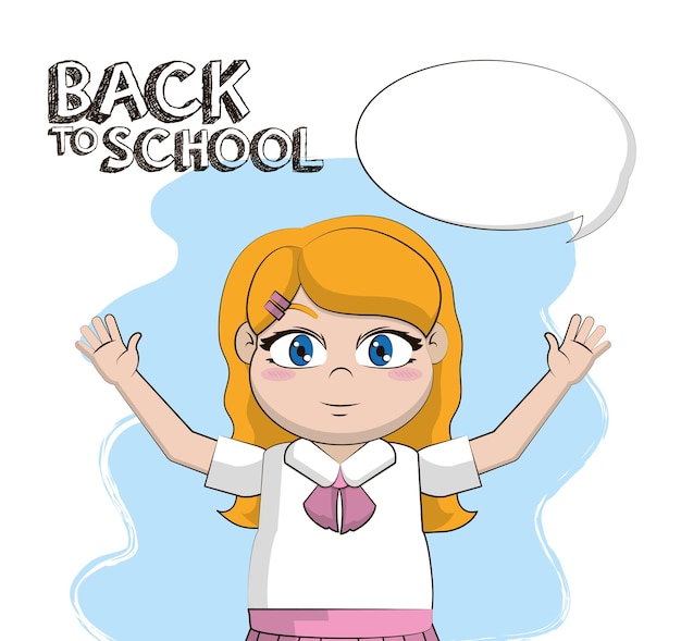 学校に戻ってかわいい学生の女の子漫画ベクトルイラストグラフィック