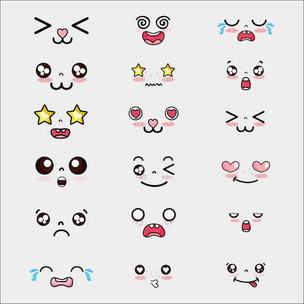 かわいいかわいい顔の表現ベクトルイラストを設定する プレミアム