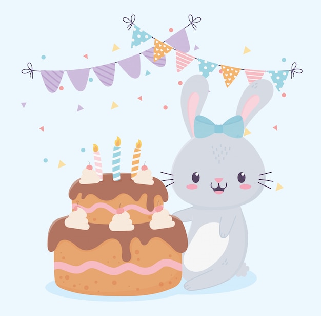 お誕生日おめでとうかわいいウサギケーキキャンドルホオジロお祝いの